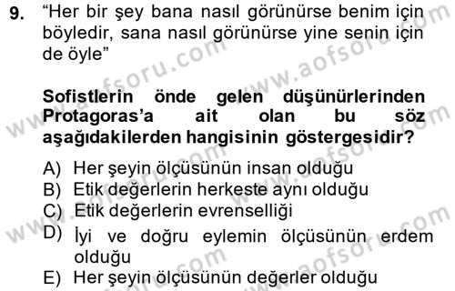 Etik Dersi Ara Sınavı Deneme Sınav Soruları 9. Soru