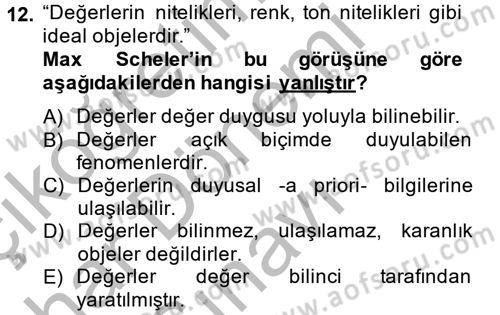 Etik Dersi 2014 - 2015 Yılı (Final) Dönem Sonu Sınav Soruları 12. Soru