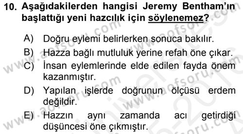 Etik Dersi Ara Sınavı Deneme Sınav Soruları 10. Soru