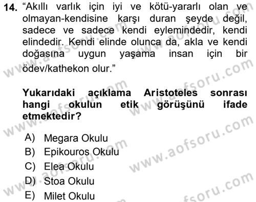 Etik Dersi Ara Sınavı Deneme Sınav Soruları 14. Soru