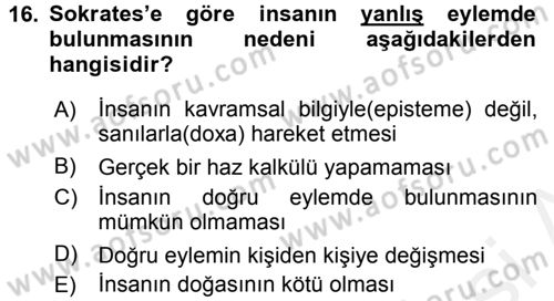 Etik Dersi Ara Sınavı Deneme Sınav Soruları 16. Soru