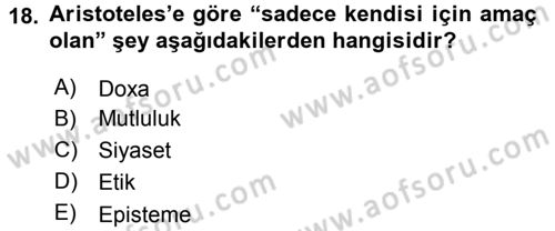 Etik Dersi Ara Sınavı Deneme Sınav Soruları 18. Soru