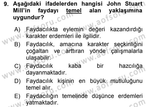 Etik Dersi Ara Sınavı Deneme Sınav Soruları 9. Soru