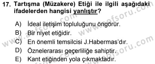 Etik Dersi 2015 - 2016 Yılı (Final) Dönem Sonu Sınav Soruları 17. Soru