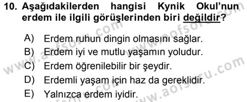 Etik Dersi 2016 - 2017 Yılı 3 Ders Sınav Soruları 10. Soru