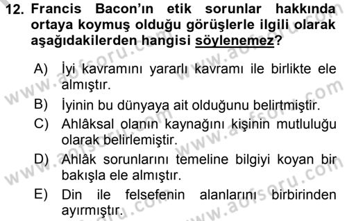 Etik Dersi 2016 - 2017 Yılı 3 Ders Sınav Soruları 12. Soru