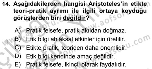 Etik Dersi 2016 - 2017 Yılı 3 Ders Sınav Soruları 14. Soru