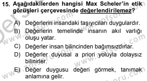 Etik Dersi 2016 - 2017 Yılı 3 Ders Sınav Soruları 15. Soru