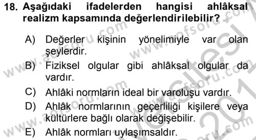 Etik Dersi 2016 - 2017 Yılı 3 Ders Sınav Soruları 18. Soru