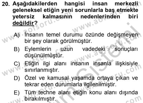 Etik Dersi 2016 - 2017 Yılı 3 Ders Sınav Soruları 20. Soru