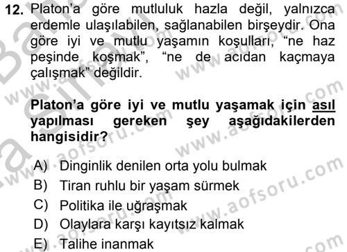 Etik Dersi 2016 - 2017 Yılı (Vize) Ara Sınav Soruları 12. Soru