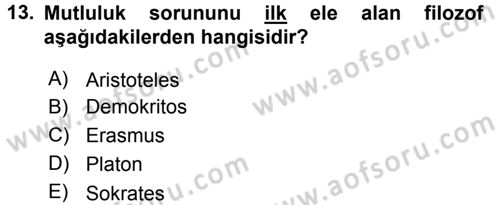 Etik Dersi Ara Sınavı Deneme Sınav Soruları 13. Soru