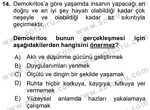 Etik Dersi Ara Sınavı Deneme Sınav Soruları 14. Soru