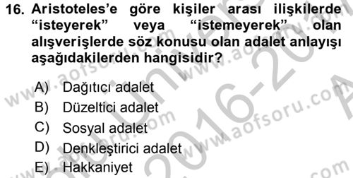 Etik Dersi Ara Sınavı Deneme Sınav Soruları 16. Soru