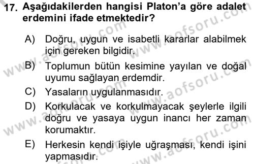 Etik Dersi 2016 - 2017 Yılı (Vize) Ara Sınav Soruları 17. Soru