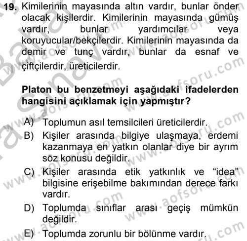 Etik Dersi 2016 - 2017 Yılı (Vize) Ara Sınav Soruları 19. Soru