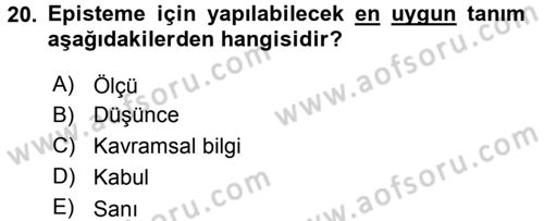 Etik Dersi Ara Sınavı Deneme Sınav Soruları 20. Soru