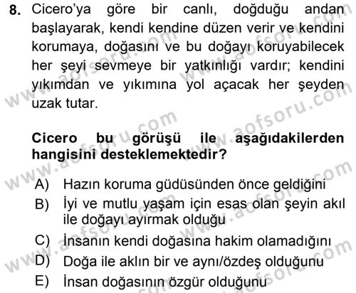 Etik Dersi Ara Sınavı Deneme Sınav Soruları 8. Soru
