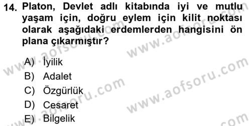 Etik Dersi Ara Sınavı Deneme Sınav Soruları 14. Soru