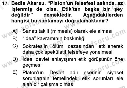 Etik Dersi Ara Sınavı Deneme Sınav Soruları 17. Soru