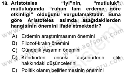 Etik Dersi Ara Sınavı Deneme Sınav Soruları 18. Soru