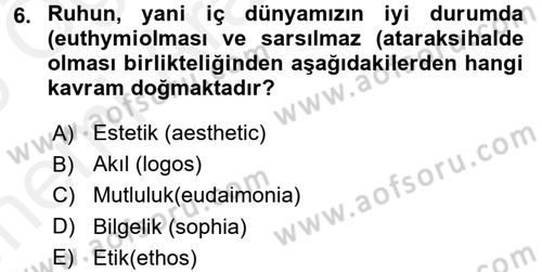 Etik Dersi 2017 - 2018 Yılı (Vize) Ara Sınav Soruları 6. Soru