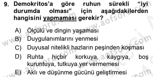 Etik Dersi 2017 - 2018 Yılı (Vize) Ara Sınav Soruları 9. Soru