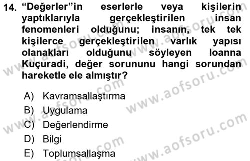 Etik Dersi 2017 - 2018 Yılı (Final) Dönem Sonu Sınav Soruları 14. Soru