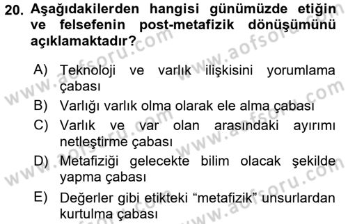 Etik Dersi 2017 - 2018 Yılı (Final) Dönem Sonu Sınav Soruları 20. Soru
