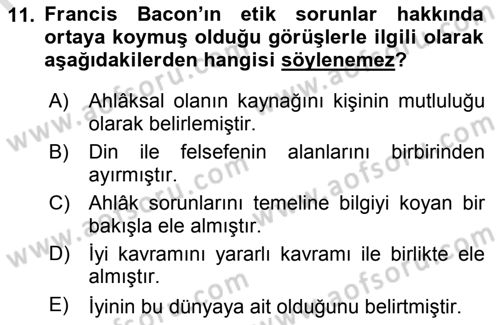Etik Dersi 2018 - 2019 Yılı 3 Ders Sınav Soruları 11. Soru