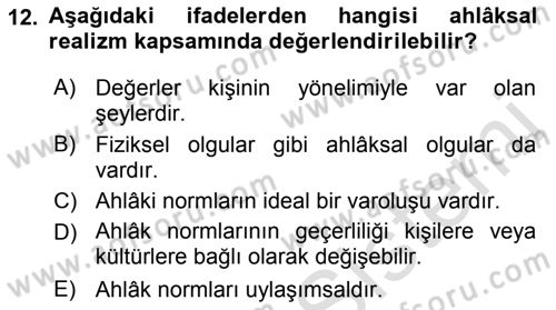 Etik Dersi 2018 - 2019 Yılı 3 Ders Sınav Soruları 12. Soru