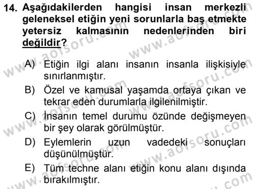 Etik Dersi 2018 - 2019 Yılı 3 Ders Sınav Soruları 14. Soru