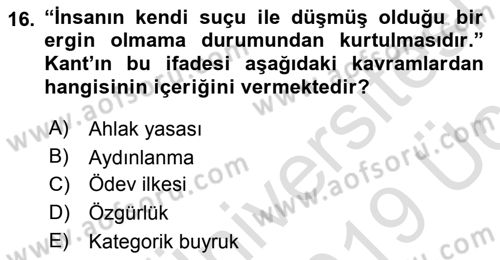 Etik Dersi 2018 - 2019 Yılı 3 Ders Sınav Soruları 16. Soru