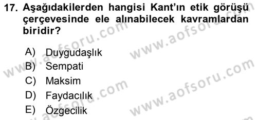 Etik Dersi 2018 - 2019 Yılı 3 Ders Sınav Soruları 17. Soru