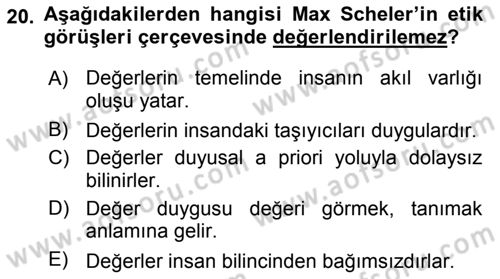 Etik Dersi 2018 - 2019 Yılı 3 Ders Sınav Soruları 20. Soru