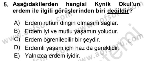 Etik Dersi 2018 - 2019 Yılı 3 Ders Sınav Soruları 5. Soru