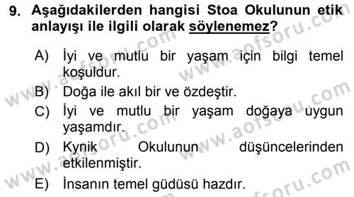 Etik Dersi 2018 - 2019 Yılı 3 Ders Sınav Soruları 9. Soru