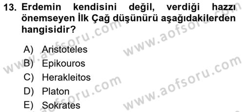Etik Dersi Ara Sınavı Deneme Sınav Soruları 13. Soru