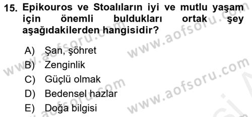 Etik Dersi Ara Sınavı Deneme Sınav Soruları 15. Soru
