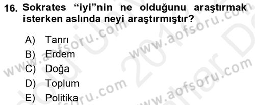 Etik Dersi 2018 - 2019 Yılı (Vize) Ara Sınav Soruları 16. Soru