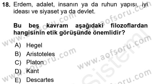 Etik Dersi Ara Sınavı Deneme Sınav Soruları 18. Soru