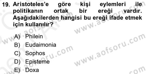 Etik Dersi Ara Sınavı Deneme Sınav Soruları 19. Soru