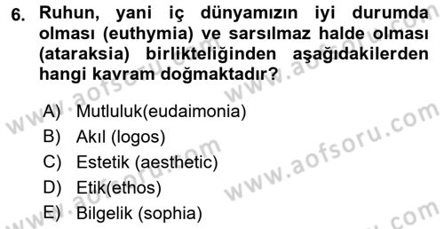 Etik Dersi Ara Sınavı Deneme Sınav Soruları 6. Soru