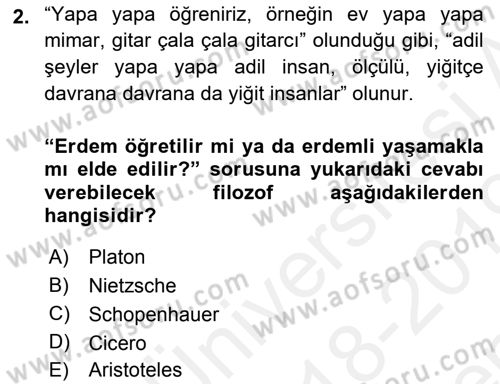 Etik Dersi 2018 - 2019 Yılı (Final) Dönem Sonu Sınav Soruları 2. Soru