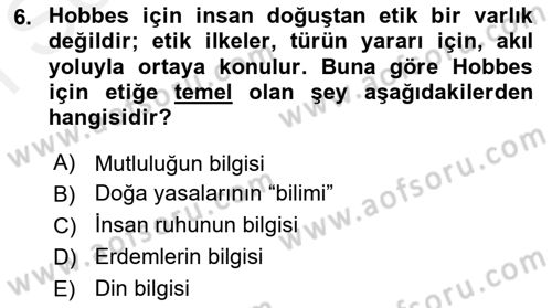 Etik Dersi 2018 - 2019 Yılı (Final) Dönem Sonu Sınav Soruları 6. Soru