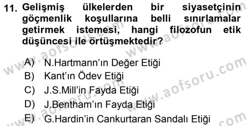 Etik Dersi 2018 - 2019 Yılı Yaz Okulu Sınav Soruları 11. Soru