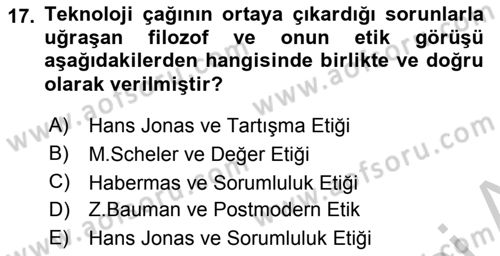 Etik Dersi 2018 - 2019 Yılı Yaz Okulu Sınav Soruları 17. Soru