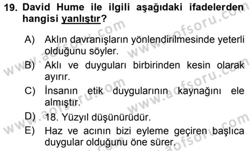 Etik Dersi 2018 - 2019 Yılı Yaz Okulu Sınav Soruları 19. Soru