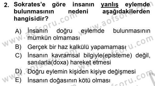 Etik Dersi 2018 - 2019 Yılı Yaz Okulu Sınav Soruları 2. Soru