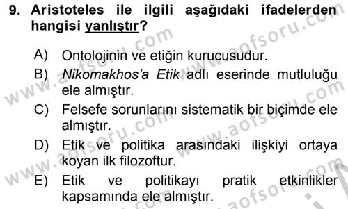 Etik Dersi 2018 - 2019 Yılı Yaz Okulu Sınav Soruları 9. Soru